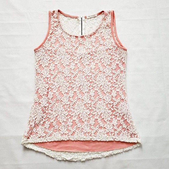 Tea N Rose Women’s White Lace Lined Pink/Coral Sleeveless Tank Top Medium - Picture 5 of 15